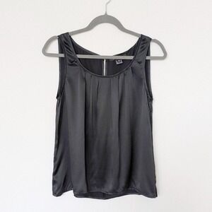 NWT Ellen Tracy Black 100% Silk Pleated Sleeveless Blouse Top Women's 10